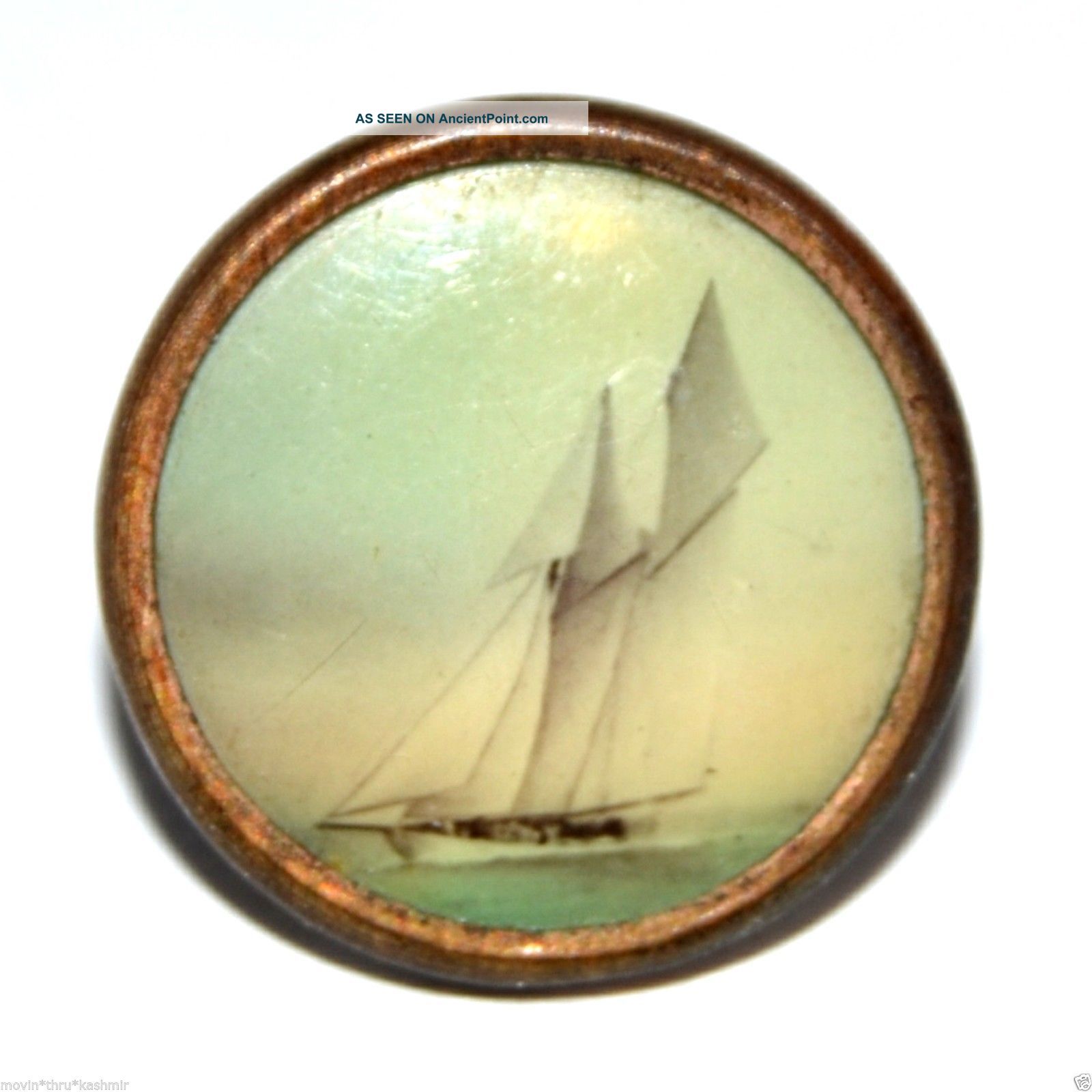 Waist Coat Button Sailing Vessel Schooner Boat Paint Lithograph Marked British Buttons photo