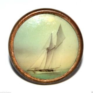 Waist Coat Button Sailing Vessel Schooner Boat Paint Lithograph Marked British photo