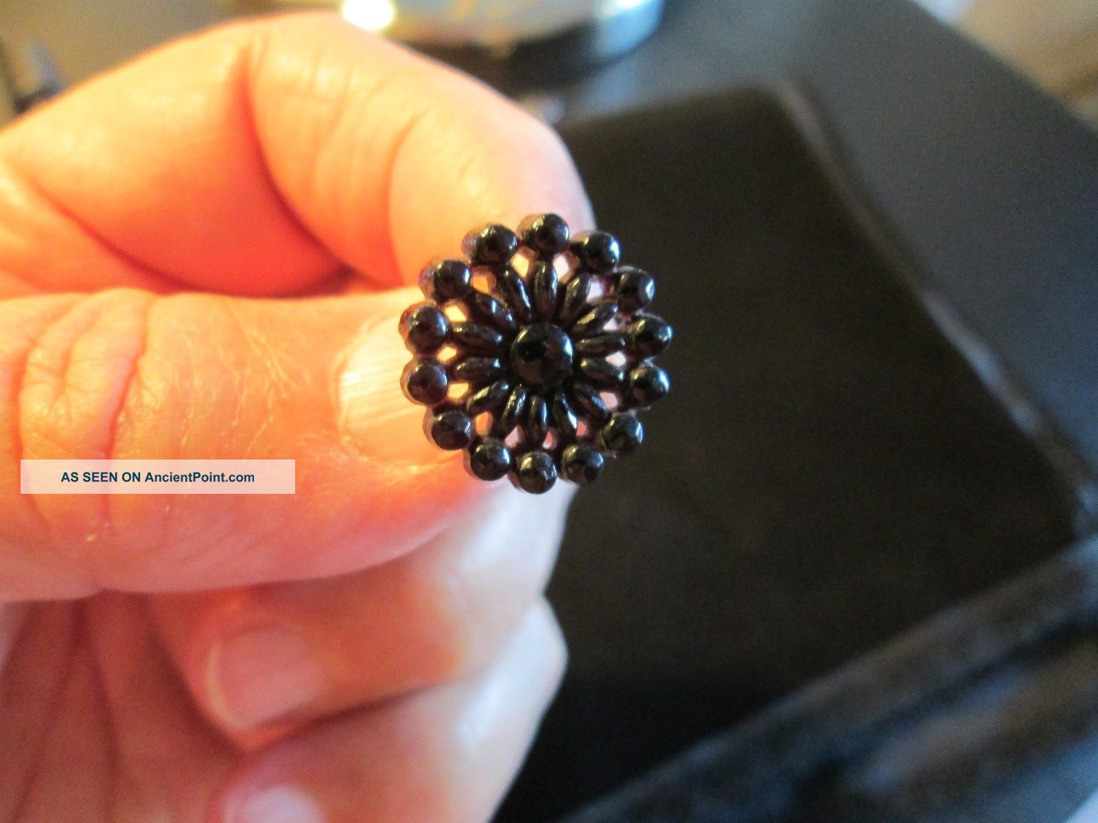 Striking Victorian Era 19th Century Pierced Black Glass Button Buttons photo