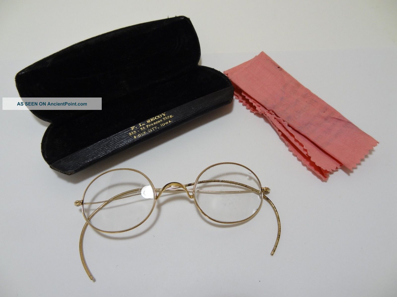 Antique 14k Solid Yellow Gold Wire Rim Frame Eyeglasses Spectacles Case Optical photo
