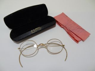 Antique 14k Solid Yellow Gold Wire Rim Frame Eyeglasses Spectacles Case photo