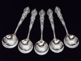 American Silver/int ' L Moselle Grape 5 Bouillon Spoons 4 3/4 