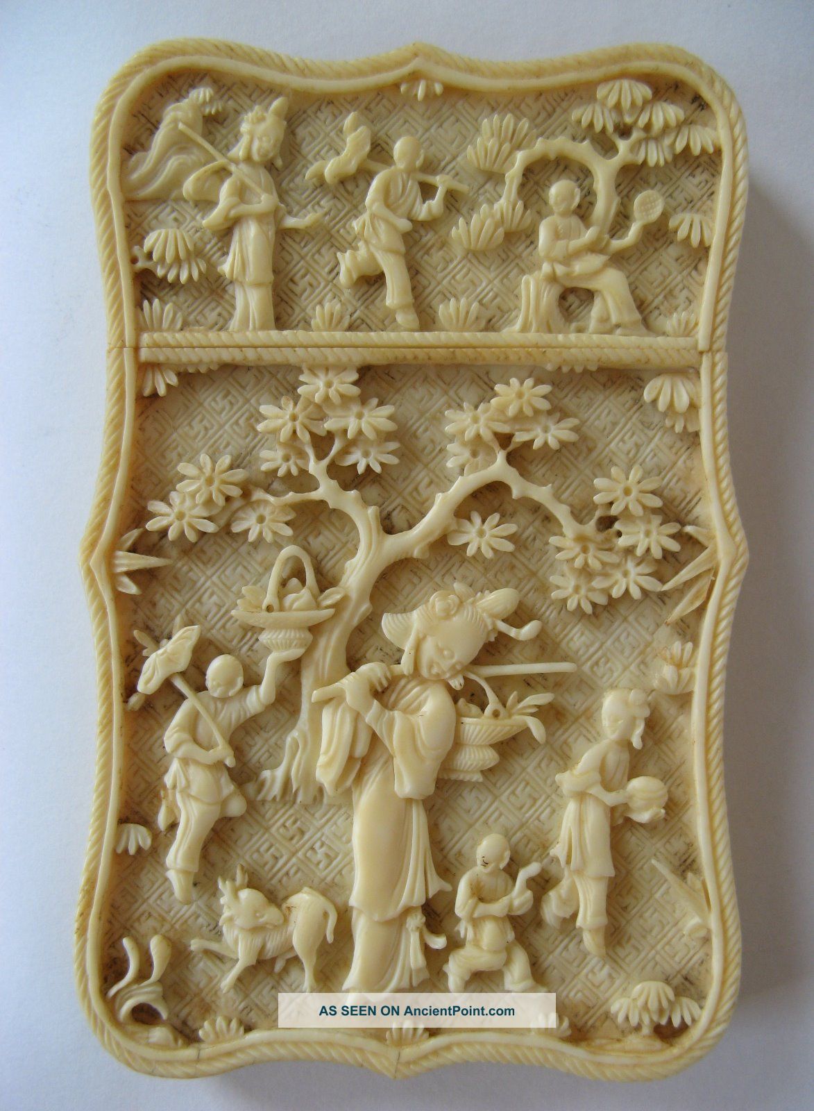 Antique Chinese Deeply Carved Cow Bone Card Case 1850 Other photo