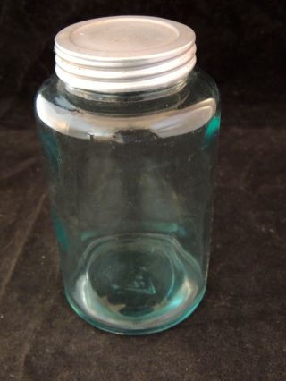 Vintage Aqua Tinted 1930s Specimen Jar Bottle Screw Top Lid Marked Wt Sap photo