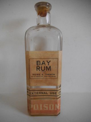 Antique Howe & French Boston Bay Rum Poison Bottle With Labels photo