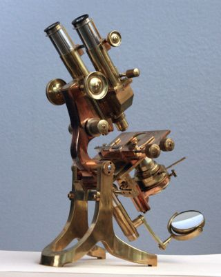 J Swift & Son London Antique All Brass Transitional Binocular Microscope C1910 photo