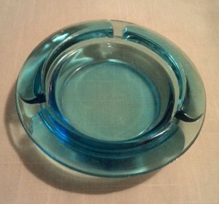 Mid - Century Modern Blue - Green Glass Ashtray 4 1/2 