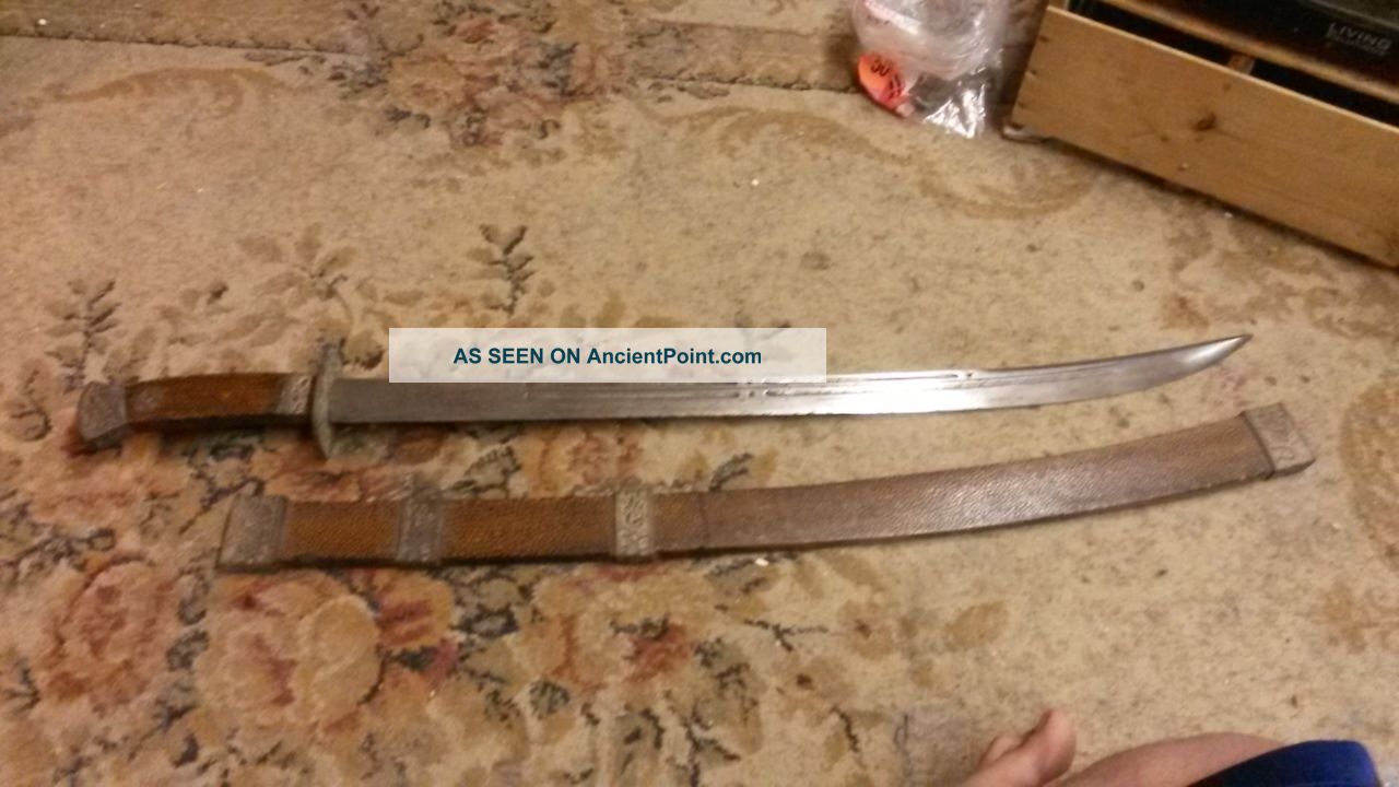 Extremely Sharp Antique Chinese Damascus Steel Sword With Ray Skin - (hand Made) Swords photo
