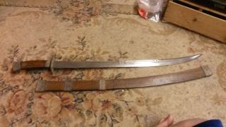 Extremely Sharp Antique Chinese Damascus Steel Sword With Ray Skin - (hand Made) photo