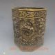 Oriental Vintage Bronze Carved Dragon Brush Pot W Qianlong Make Brush Pots photo 1