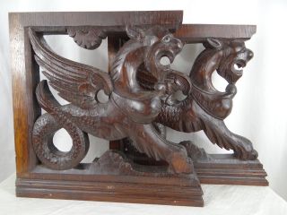 Antique French Hand Carved Wodden Furniture Ornament Statues Dragon Chimera photo