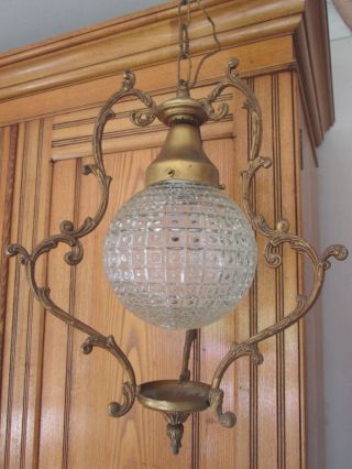 Antique French Ormolu Hanging Ceiling Light With Glass Dome Shade | Ormolu Light photo