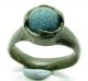Scarce Saxon Era Bronze Ring With Blue Gem In Bezel - Historical Gift - T1 Roman photo 1