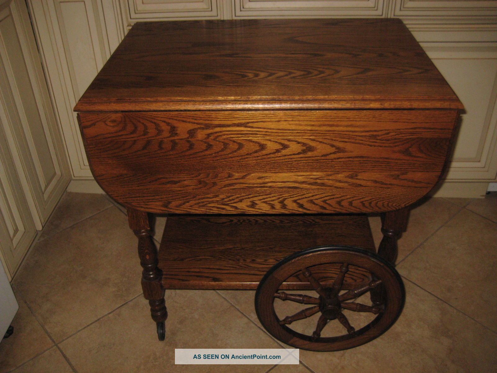 Antique Oak Drop Leaf Tea Cart Including Serving Tray Other photo