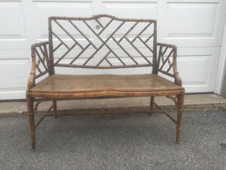 Faux Bamboo Caned Bench Settee Loveseat Vintage Mcm Hollywood Regency photo