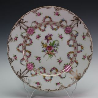 Dresden Saxony Fraureuth Decorative Porcelain Hand Painted Plate Gold Bows Roses photo