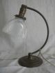 Vintage 1940s Small Brass Desk Lamp,  Ribbed Clear Glass Adjustable Shade,  13 