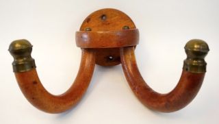 Antique Victorian Wooden And Brass Hat Coat Rack Hook Dated 1890 Wood Hook photo