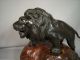 Antique Japanese Bronze Lion Signed Glass Eyes With Wood Base Metalware photo 2