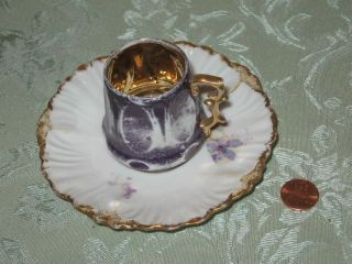 Purple Rococo Style Demitasse Cup Gold Inside Mismatched Limoges Saucer photo