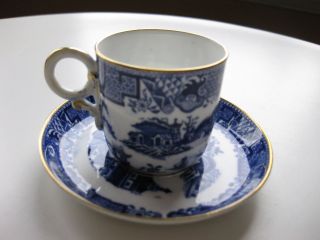 Antique English Bone China Demitasse China Cup And Saucer Blue & White photo