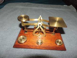 Vintage Brass Balance Scale Made In England W/ Weights photo
