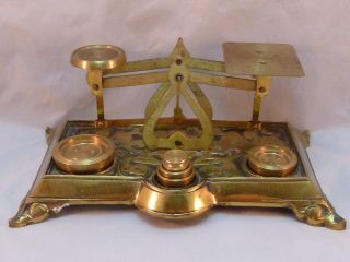 Antique Brass Postal Scale Weights Floral Scroll Victorian 1800s British English photo