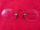 Antique Gold Plated Pince Nez Spectacles Eye Glasses W Case Vtg Optical photo 2