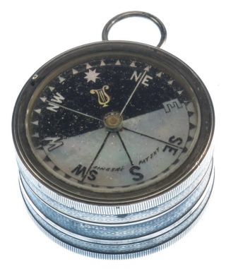 Singer ' S Patent Pocket Compass Barometer Sterling Silver Mop Ireland 19th Cent photo