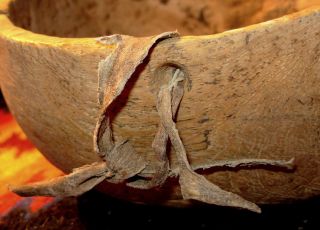 Rare Native American Hand Carved Wood Bowl/rawhide Strap/primitive/apache? photo
