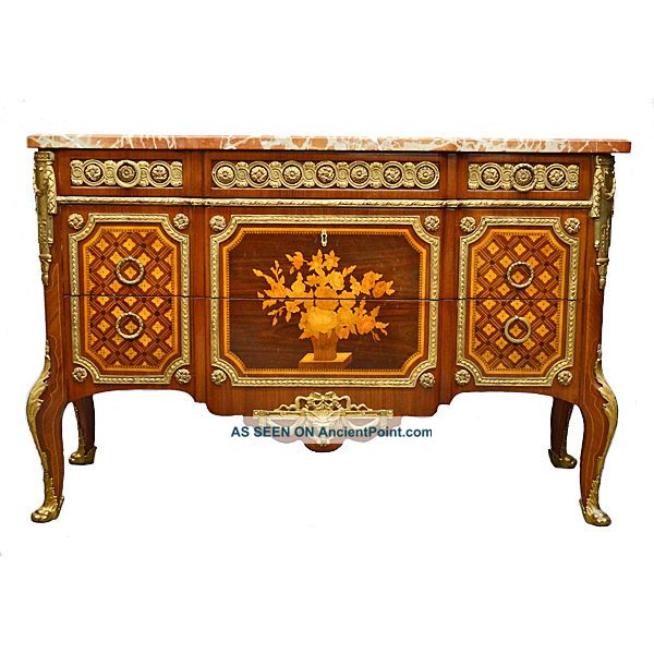 French Louis Xvi Style Marquetry Commode Post-1950 photo