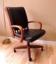 Vtg Chromcraft Swivel Office Desk Wood Chair Black Leather Upholstery Casters Post-1950 photo 2