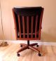 Vtg Chromcraft Swivel Office Desk Wood Chair Black Leather Upholstery Casters Post-1950 photo 3
