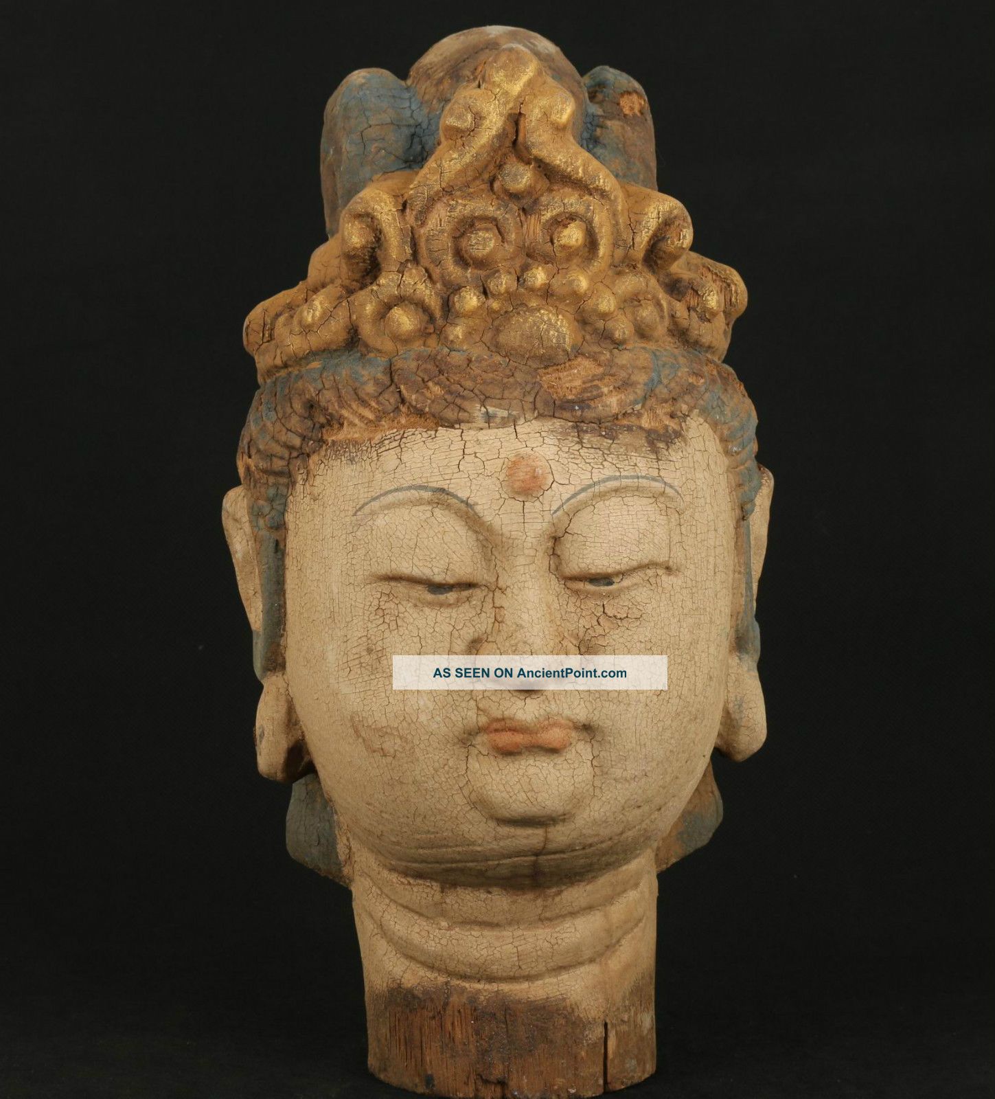 Chinese Old Wood Handwork Carving Buddha Kwan - Yin Head Blessing Statue Ornament Buddhas photo