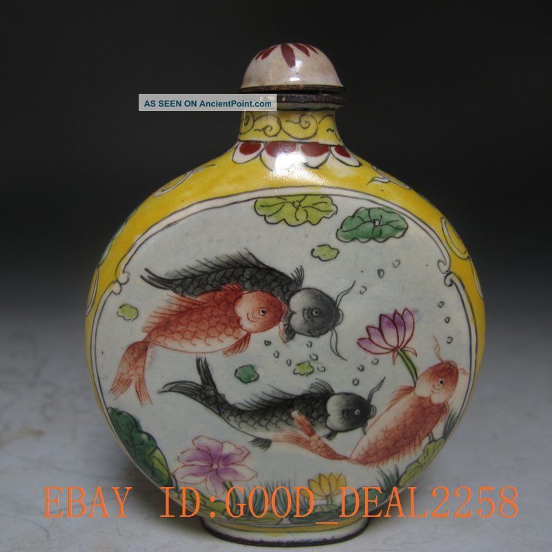 Chinese Cloisonne Hand - Painted Fish Snuff Bottles W Qianlong Mark Snuff Bottles photo