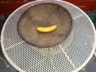 Antique Primitive Wood Bowl Med 16 ,  - Out Of Round Dark Patina Org C:1800s photo