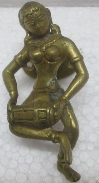 Antique Old Hand Crafted Dancing Lady Styled Brass Door Handle Rich Patina photo