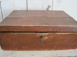 19th Century Red Paint Wood Box With Key Dovetails Primitive Find Aafa photo