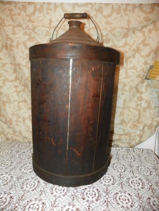 Five Gallon Large Antique Wood Wrapped Kerosene Oil Railroad Can Rare photo