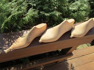 3 Vintage Antique Wood Cobblers Shoe Lasts Molds Incomplete Unfinished photo