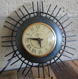 Vintage Metal Atomic Lanshire Wall Clock Mid Century Modern Retro 50s Starburst photo