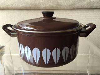 Large Vintage Brown Enamel Casserole Pot Dutch Oven Cathrineholm Sryle photo
