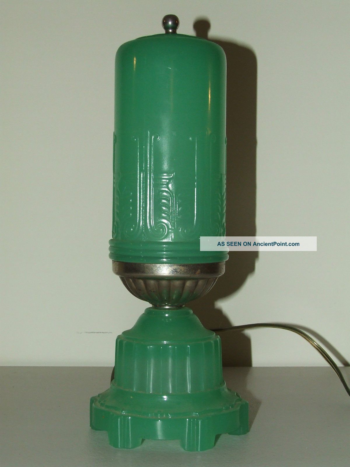 Antique 1920 ' S Art Deco Art Nouveau Green Jadite Boudoir Table Lamp Art Deco photo