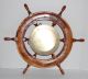 Vintage Wood Ship Steering Wheel Brass Quartz Ships Clock 24 