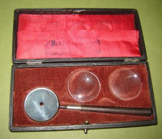 19c Antique Old Medical German Ebony Liebreich Ophthalmoscope Instrument Boxed photo