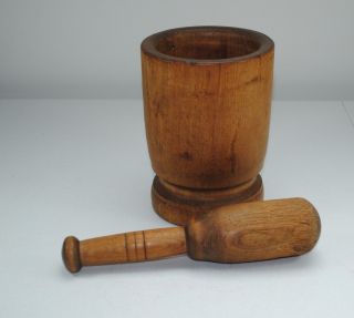 Large Antique Early American Wooden Mortar & Pestle photo