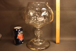 Big Early American Blown & Cut Flint Glass Thousand Eye Apothecary Leeches Bowl photo