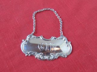 Gorham Decanter Tag Nameplate Label Gin Sterling Silver.  925 photo