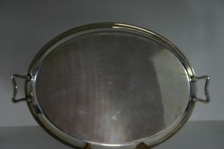 Ussr Russian Made Soviet Silver Plate Serving Tray With Handles Oval Stamped photo