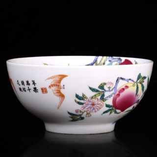 China Porcelain Bowl Of Hand - Painted Peaches Branches And Leaves Qianlong Mark photo